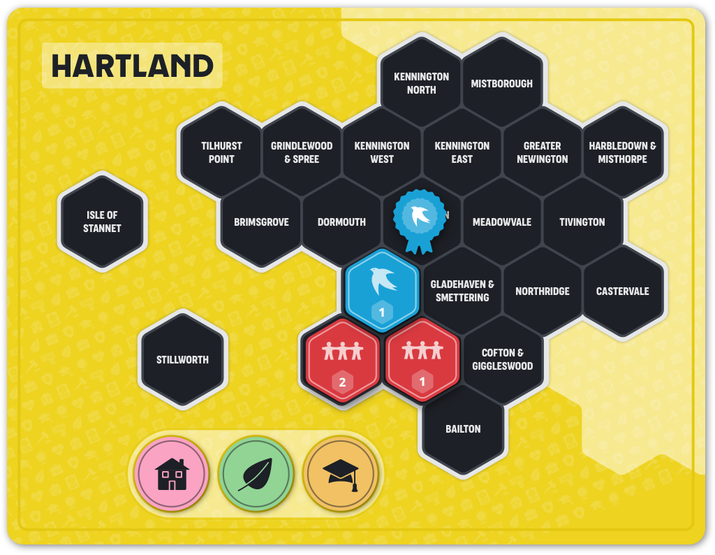 Tabletop view of Majority game board